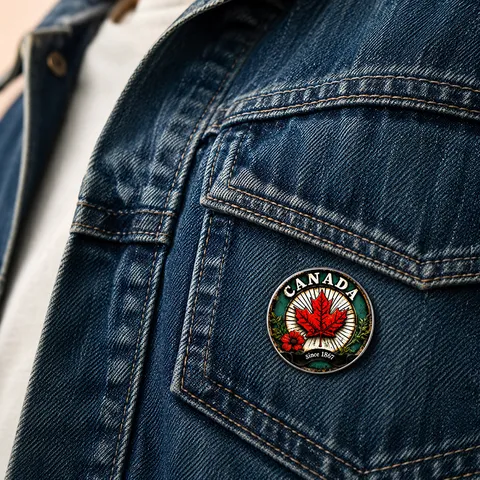 Vintage Canada Maple Leaf Round Brooch Pin Alloy Glass Cabochon Badge Retro Travel Souvenir Jewelry For Bag Denim Jacket