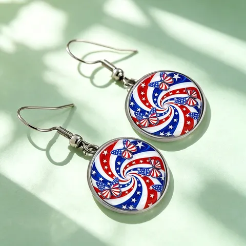 Amerikanische Flagge Schmetterling Glas Ohrringe Unabhängigkeitstag Patriotisch Retro Zeit Edelstein Haken Ohrringe Damen Schmuck