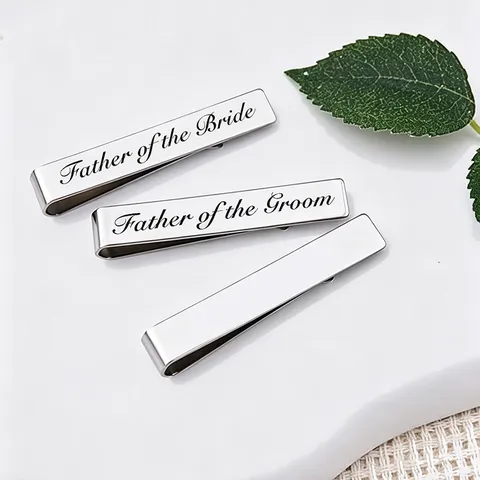 Stainless Steel Tie Clip Father Of Bride Groom Letter Engraved Silver Color Men Tie Bar For Wedding Party Jewelry
