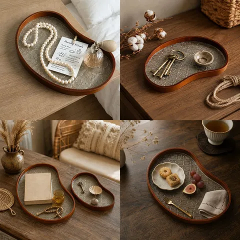 Bandeja de Vidrio Begonia Estilo Nuevo Chino Retro Con Marco de Madera Maciza Bandeja de Almacenamiento Decorativa para Joyería Té Café Snack