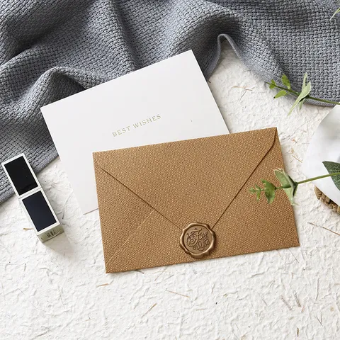 Hemp Texture Wax Seal Envelope And Greeting Card Set Blank Cards For Festival Blessing Gifts