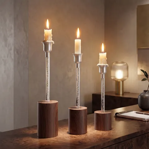 Nordic Aluminum Alloy Candlestick Set Acrylic Bubble Rod Wood Grain Base Luxury Taper Candle Holder Modern Home Table Decor Ornaments
