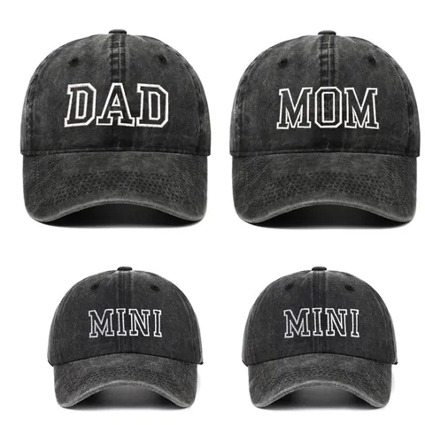 Embroidered Letter Washed Cotton Baseball Cap For Parents Kids Dad Mom Mini Distressed Retro Sun Hat Outdoor Duck Tongue Cap