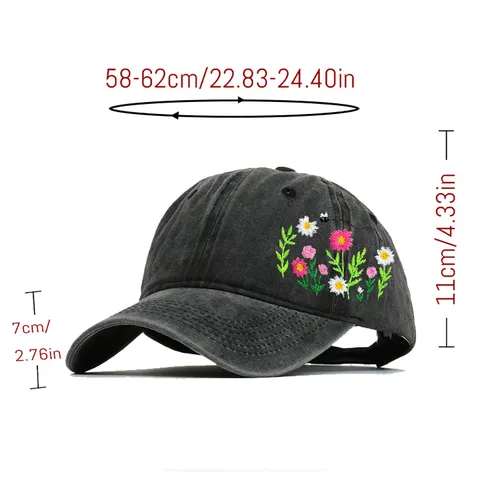 Gewaschene Baumwolle Blumen Biene Bestickt Baseballkappe Retro Distressed Gartenhut Verstellbare Sportliche Golfkappe