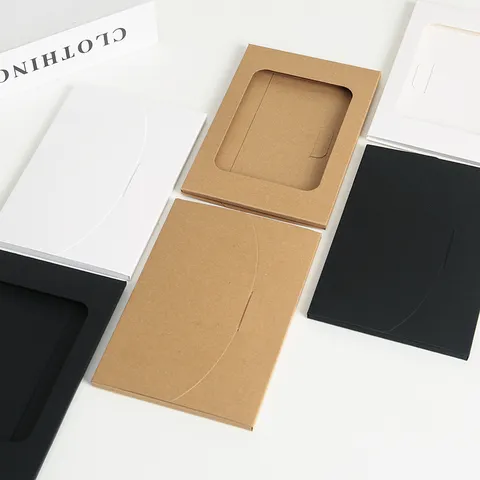 Enveloppe d'Emballage de Carte Postale en Papier Kraft Rétro Épaissi Pochette Creuse Boîte de Rangement Fenêtre Noire Vide