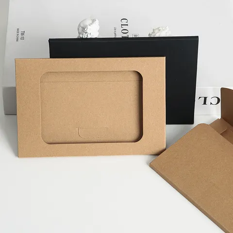 Enveloppe d'Emballage de Carte Postale en Papier Kraft Rétro Épaissi Pochette Creuse Boîte de Rangement Fenêtre Noire Vide