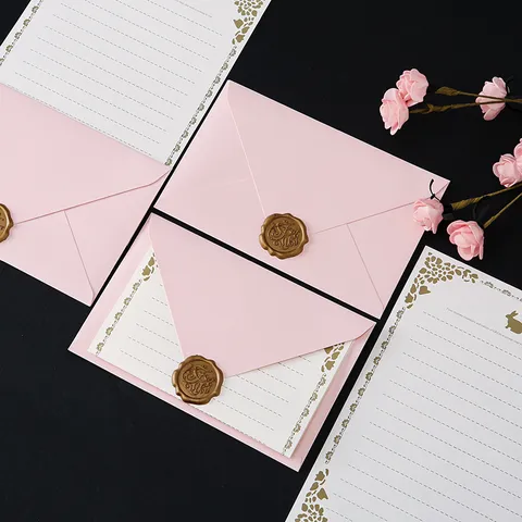 Enveloppe Rose Romantique Et Ensemble De Papier À Lettres Tampon De Cire À Cacheter Papeterie Papier Spécial Pour Lettres D'Amour