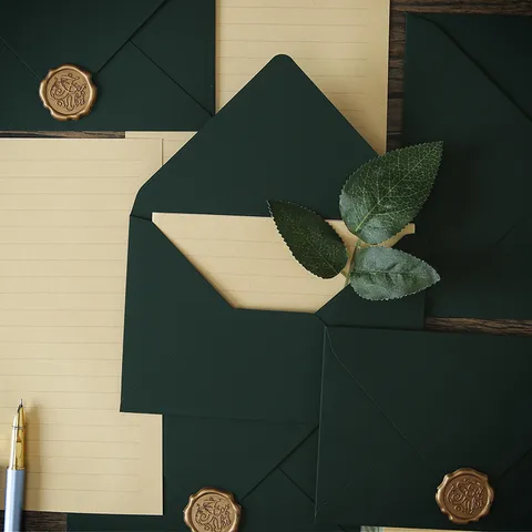 Dark Green Envelopes Kraft Letter Paper Retro Stationery Set Bronze Wax Seal Stamp Vintage Letter Writing Kit For Gift