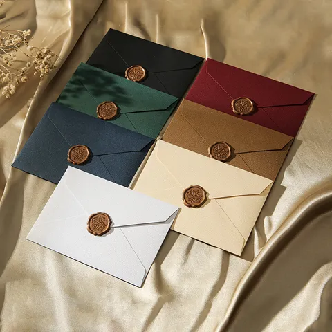 Enveloppes Texture Jute Rétro Set de Papeterie avec Tampon de Cachet de Cire pour l'Écriture de Lettres