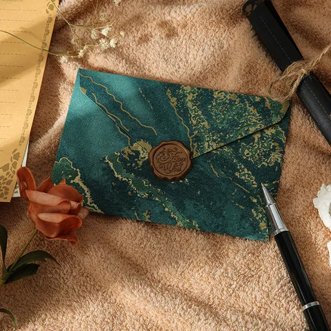 Rétro Estampé à Chaud Gaufré Motif Marbre Enveloppe Et Papier à Lettres Ensemble Kit Cachet de Cire Pour Mariage Saint-Valentin Cadeau