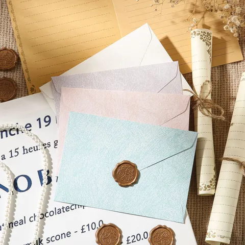 Vintage Papeterie Enveloppe et Papier à Lettres Ensemble Cachet de Cire Grain de Bois Papier à Écrire Rétro Cadeau Kit