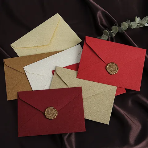 Ensemble d'Enveloppes et de Papier à Lettres en Texture de Chanvre Vintage Invitation d'Affaires Carte Postale Sac d'Enveloppe de Cire à Cacher