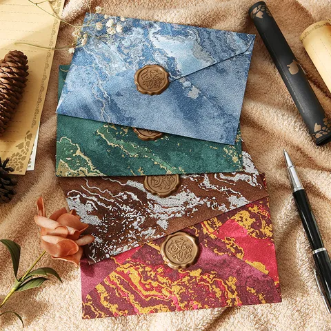 Rétro Estampé à Chaud Gaufré Motif Marbre Enveloppe Et Papier à Lettres Ensemble Kit Cachet de Cire Pour Mariage Saint-Valentin Cadeau
