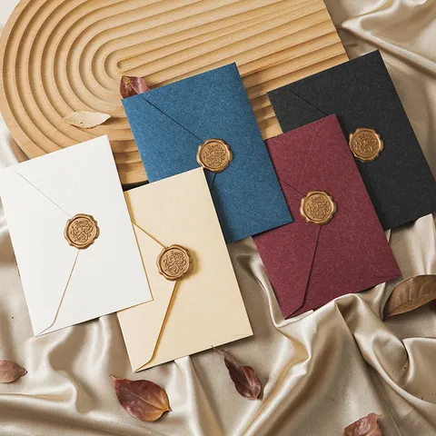 Vintage Style Envelope And Letter Paper Set Retro Chinese Kraft Cashmere Paper Wax Seal Envelope Postcard Invitation Stationery