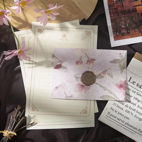 Rétro Chinois Chic Fleurs Gaufré Papier Spécial Enveloppe Et Papier à Lettres Ensemble Papeterie Cadeau