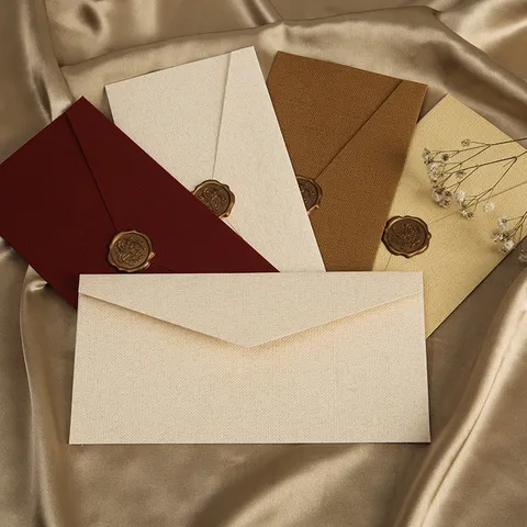 Ensemble d'Enveloppes et de Papeterie en Papier Spécial Texture Lin Rétro Écriture de Lettres Fête Invitation de Mariage Carte Postale