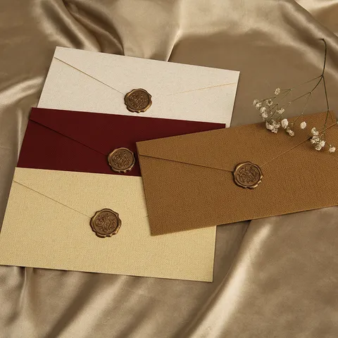 Ensemble d'Enveloppes et de Papeterie en Papier Spécial Texture Lin Rétro Écriture de Lettres Fête Invitation de Mariage Carte Postale