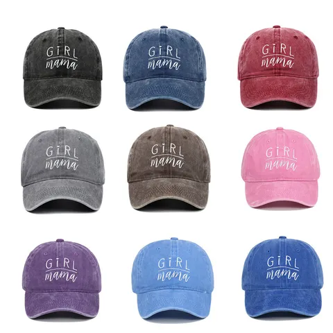 Casquette de Baseball en Coton Délavé Vintage pour Femmes Broderie Lettres GIRL Mama Ajustable Chapeau de Soleil Extérieur