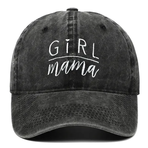 Casquette de Baseball en Coton Délavé Vintage pour Femmes Broderie Lettres GIRL Mama Ajustable Chapeau de Soleil Extérieur