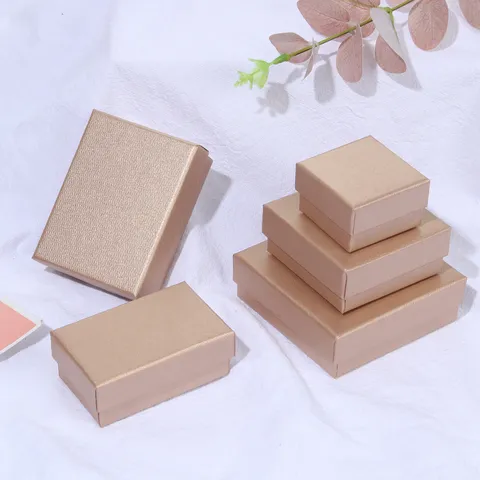 Champagne Gold Jewelry Gift Box With Sponge Insert For Rings Necklaces Exquisite Cross Grain Cardboard Packaging Box