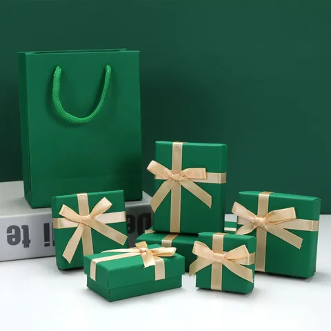 Scatola Regalo per Gioielli Verde Oceano Tattile con Fiocco Portagioie per Anelli Collane Orecchini Confezione Elegante