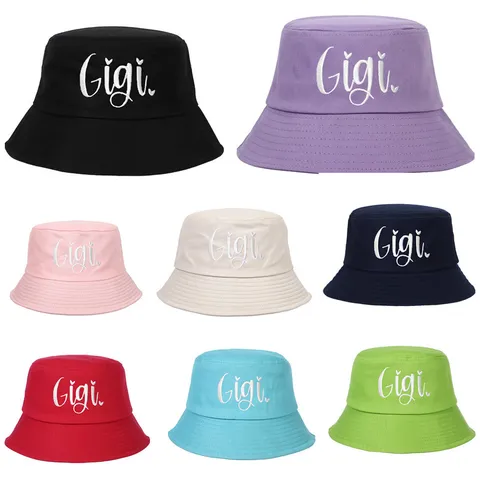 Gigi Letter Embroidered Cotton Bucket Hat For Women Retro Heart Pattern Sun Protection Foldable Fisherman Cap Casual Summer Sun Hat
