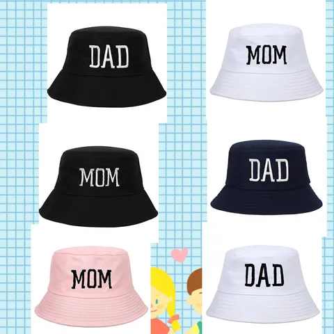 Sombrero de Pescador de Puro Algodón DAD MOM Bordado Bucket Hat Verano Casual Aire Libre Parasol para Unisex Padre Hijo Gorra