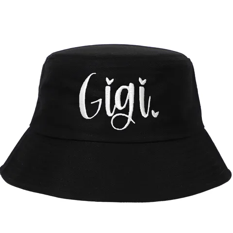 Gigi Letter Embroidered Cotton Bucket Hat For Women Retro Heart Pattern Sun Protection Foldable Fisherman Cap Casual Summer Sun Hat