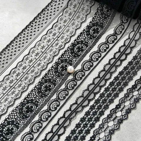 Black Lace Trim Fabric Ribbon Polyester Crochet Lace Trim For Gift Wrapping Wedding Party Clothing Sewing DIY Craft Decor