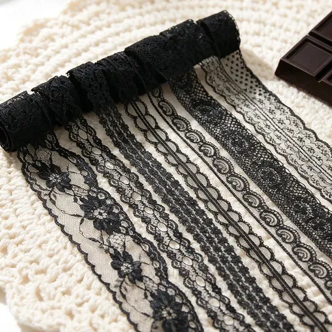 Black Lace Trim Fabric Ribbon Polyester Crochet Lace Trim For Gift Wrapping Wedding Party Clothing Sewing DIY Craft Decor