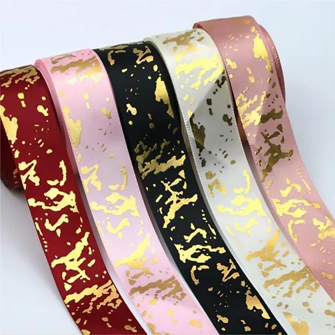 Marble Pattern Bronzing Polyester Silk Ribbon For Floral Gift Box Packaging Wedding Home Decor Crafting