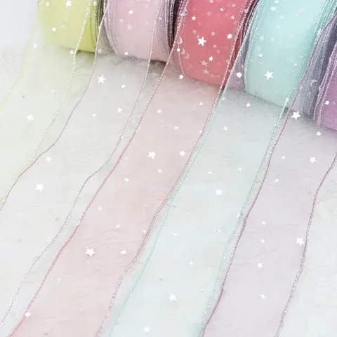 Cinta de Hilo de Nieve con Estampado en Caliente y Patrón de Estrellas de Poliéster para Embalaje de Regalo Envoltorio de Flores