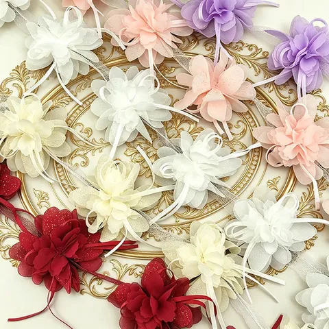 Mehrfarbige Chiffon Blume Spitzenbesatz 3D Blütenblätter Band Applikation Für DIY Handwerk Geschenkverpackung Hochzeit Nähen Zubehör