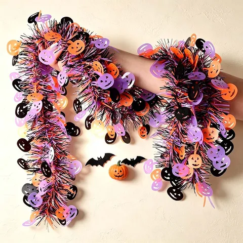 Halloween Tinsel Garland With Spider Bat Pumpkin Pendants Colorful Hanging Decoration Party DIY Supplies