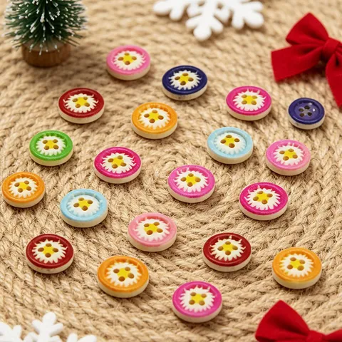 Colorful Daisy Painted Wooden Buttons Four Hole Decorative Sewing Buttons For Clothing Crafts DIY Handcraft