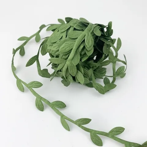Artificial Leaf Trim Fabric Ribbon Green Gold Silver Vine For DIY Craft Gift Wrapping Wedding Party Home Decor