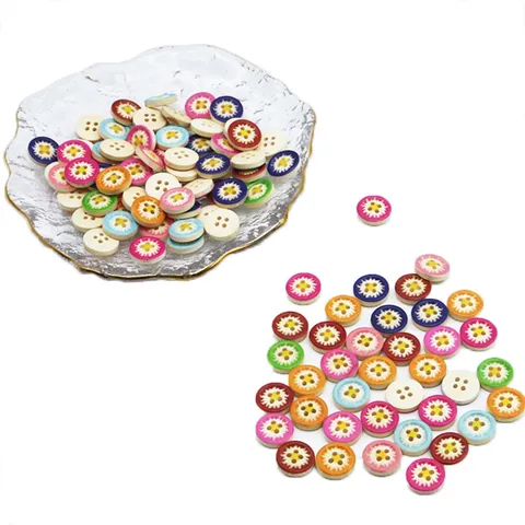 Colorful Daisy Painted Wooden Buttons Four Hole Decorative Sewing Buttons For Clothing Crafts DIY Handcraft