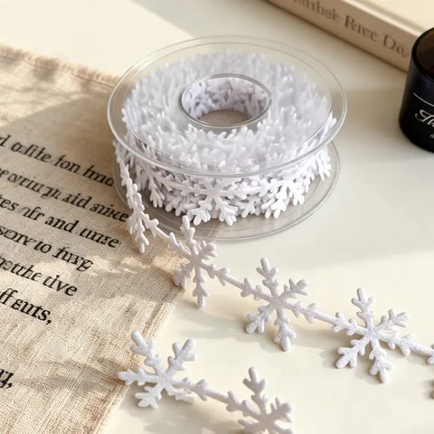 White Snowflake Ribbon Polyester Fabric Ribbon For Christmas Tree Gift Wrapping Party Holiday Home Decor Craft Supply