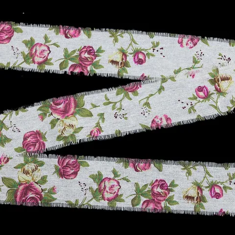 Cinta de Algodón Lino Estampado de Rosas 5cm de Ancho Rollo de Tela para Costura Prenda DIY Decoración del Hogar