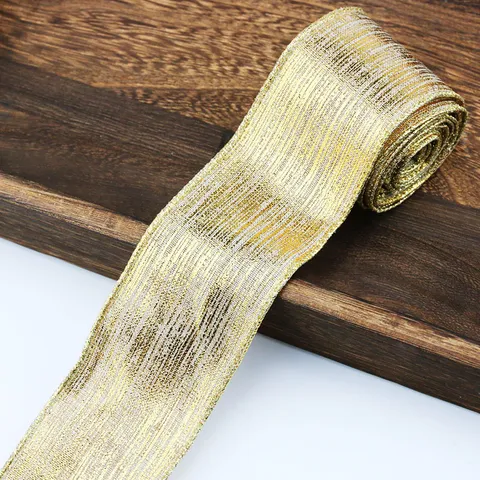 Gold Weihnachten Drahtkante Band Metallischer Stoff Band Für Geschenkverpackung DIY Schleifen Feiertagsparty Dekoration Handwerk
