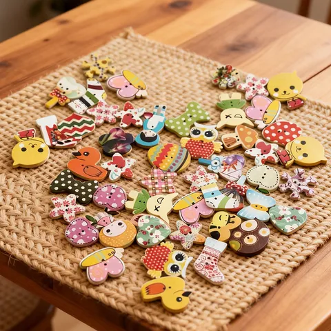 Mixed Wooden Cartoon Animal Print Buttons Two-Hole Craft Buttons For Clothing Sewing DIY Handcraft Decor