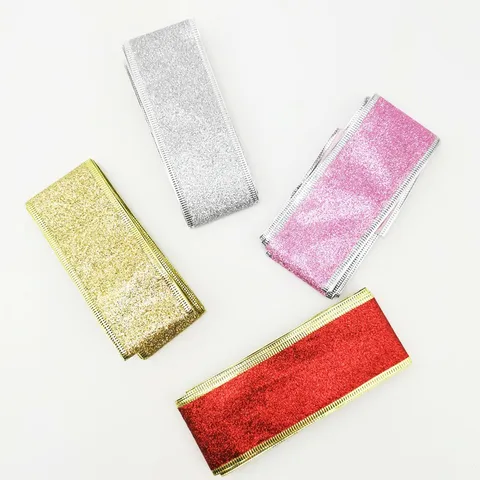 Shiny Glitter Christmas Ribbon Gold Silver Red Pink Foldable DIY Craft Ribbon For Gift Wrapping Tree Decor