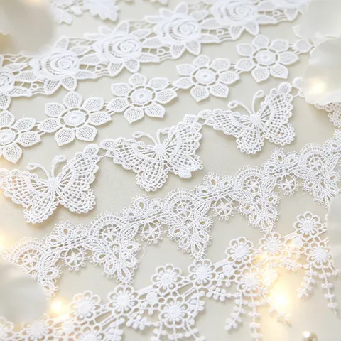 Ribete de Encaje Soluble en Agua Blanco Cinta Calada Aplique de Tela para Costura de Ropa DIY Artesanía Hecha a Mano Accesorios de Decoración