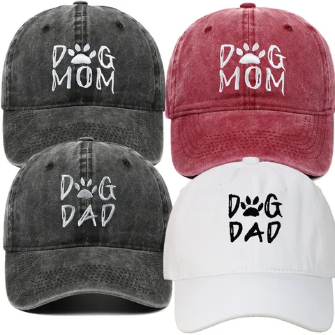 Washed Cotton Embroidery Dog Mom Dad Baseball Cap For Women Men Distressed Adjustable Retro Outdoor Sport Sun Hat