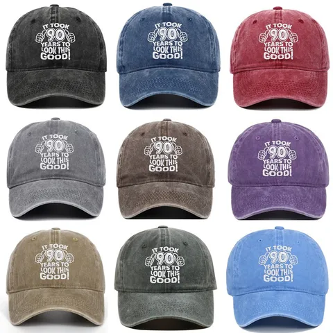 Vintage 90th Birthday Gift Baseball Cap Washed Cotton Embroidered Distressed Adjustable Sun Hat For Men Women