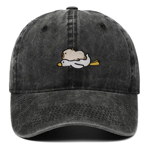 Gewaschene Baumwolle Gestickte Baseballkappe Retro Distressed Sonnenschutz Hut Capybara Cartoon Gebogene Krempe Outdoor Sport Verstellbar Lässig Unisex Kopfbedeckung