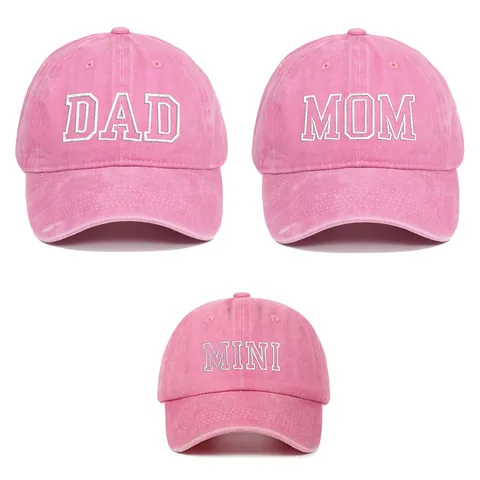 Embroidered Letter Washed Cotton Baseball Cap For Parents Kids Dad Mom Mini Distressed Retro Sun Hat Outdoor Duck Tongue Cap