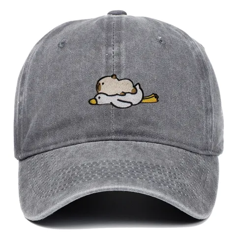 Gewaschene Baumwolle Gestickte Baseballkappe Retro Distressed Sonnenschutz Hut Capybara Cartoon Gebogene Krempe Outdoor Sport Verstellbar Lässig Unisex Kopfbedeckung