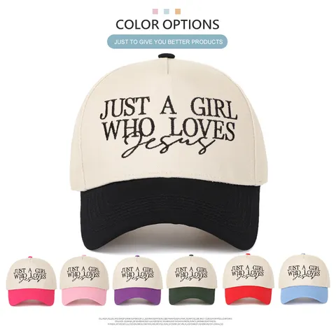 Casquette de Baseball Just A Girl Who Loves Jesus en Coton Brodé Trucker Hat Color Block Pour Femmes Hommes Ajustable