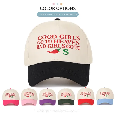 Retro Bestickte Baseballkappe Baumwolle Farbblock Trucker Hut Good Girls Go To Heaven Slogan Verstellbar Lässig Sonnenhut